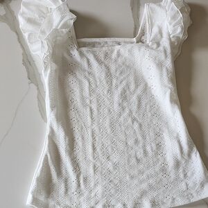 SHEIN White Ruffle Sleeve Lace Blouse